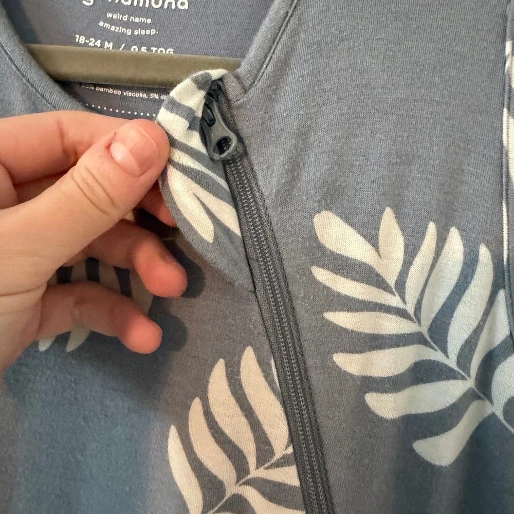 gunamuna Bamboo Leaf Print Sleep Bag Sack Blue White 0.5 TOG Unisex 18-24 M